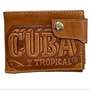 Hand Crafted Tooled Cuba Tropical Brown Leather Wallet Snap Close ID Window Coin